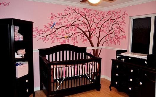 Cherry Blossom Tree mural for baby's nursery, by Mural Mural On The Wall, Inc.