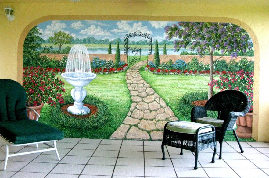 Mural: Garden With Fountain, Mural Mural On The Wall Inc.